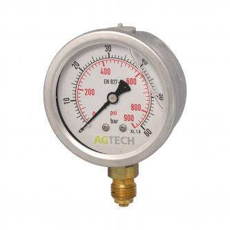 AGTECH glycerin manometer with G 1/4 "bottom connection; 0-60 bar; NS 63mm