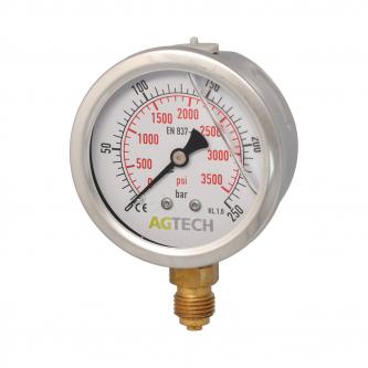 AGTECH glycerin manometer with G 1/4 "bottom connection; 0-250 bar; NS 63mm